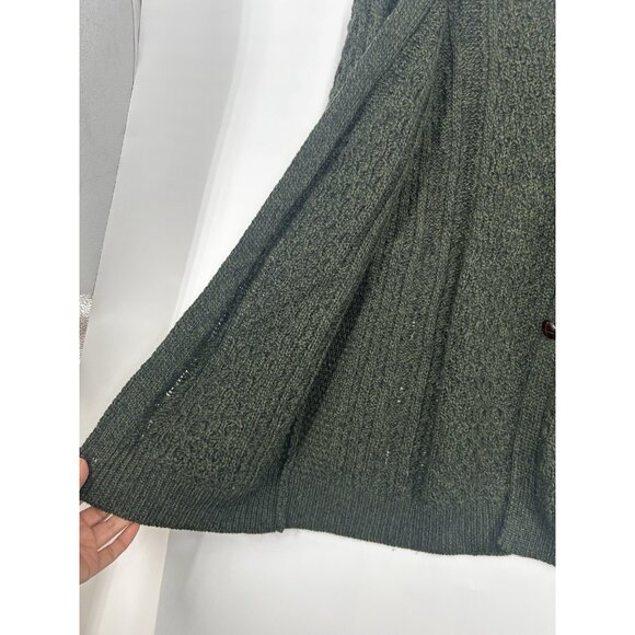 Aran Crafts Women L  Merino Wool Cable Knit Button Up Cardigan Missing Buttons - Picture 5 of 5